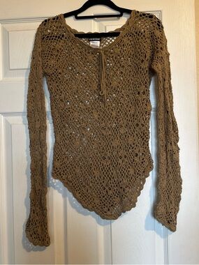 Joe Boxer Open Crochet Knit Long Sleeve Top